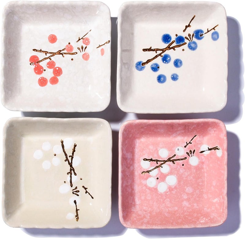 LMRLCS Ceramic Japanese Sauce Dish Set of 4 Creative Seasoning Sauce Dish Square Soy Sauce Dish Sushi Dish Bone Sauce Dish Suitable for BBQ Side Dishes Soy Sauce Microwave and Dishwasher Safe - Image 1
